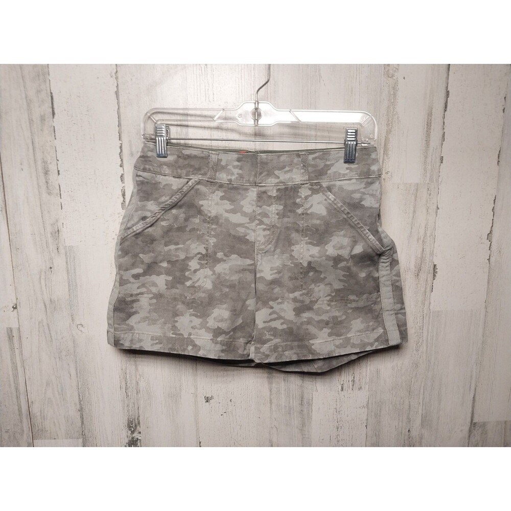 Spanx Womens Camo Print Stretch Twill Pull On Shorts Grey Olive High Rise S